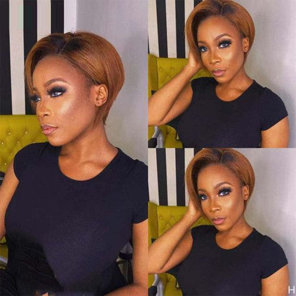 Ombre Short Bob Pixie Cut Straight Human Hair Wigs US Mall Lifes