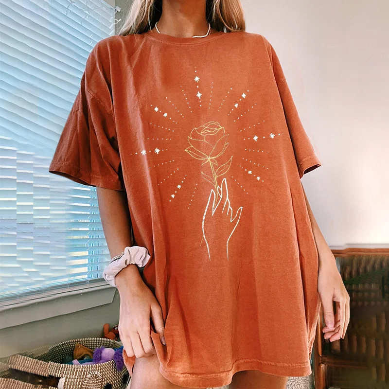  Ladies casual rose flower print T-shirt designer - Neojana