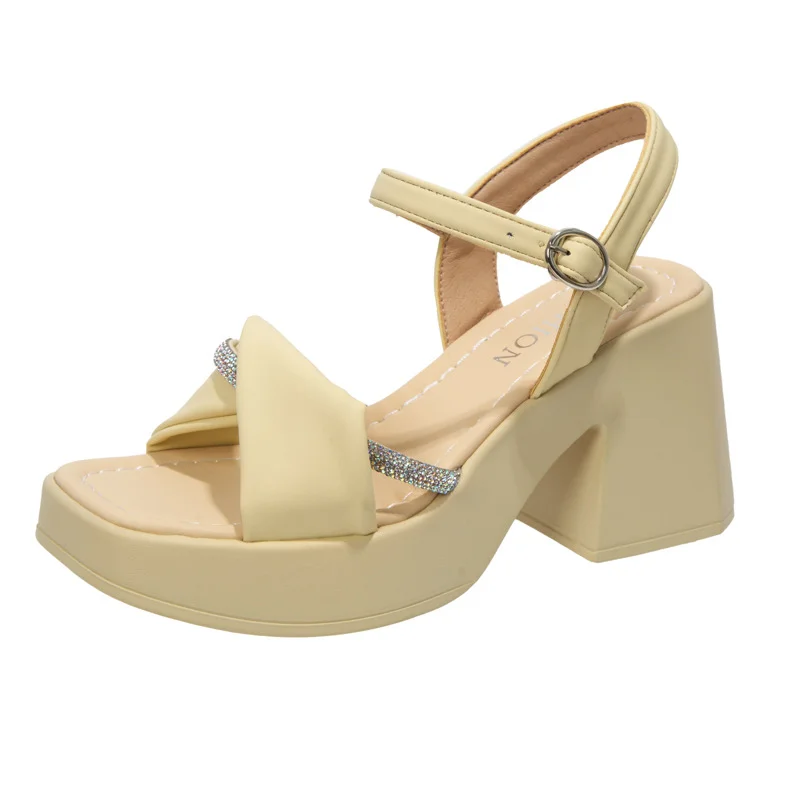 Mongw Mongw Women Summer 2023 Fashion Casual Platform Bottom With Skirt High Heel Thick Heel Shoes A Word With Beach Shoes Women