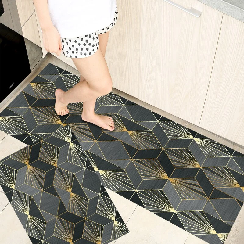 Geometric Kitchen Floor Mat 3D PrintedHome Door Mats Bedroom Wardrobe Shoe Cabinet Floormat Living Room Balcony Anti-Slip Rugs