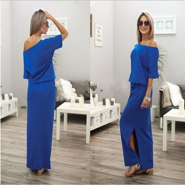 Women Short Sleeve Off Shoulder Loose Floor Length Cocktail Dresses - Life is Beautiful for You - SheChoic