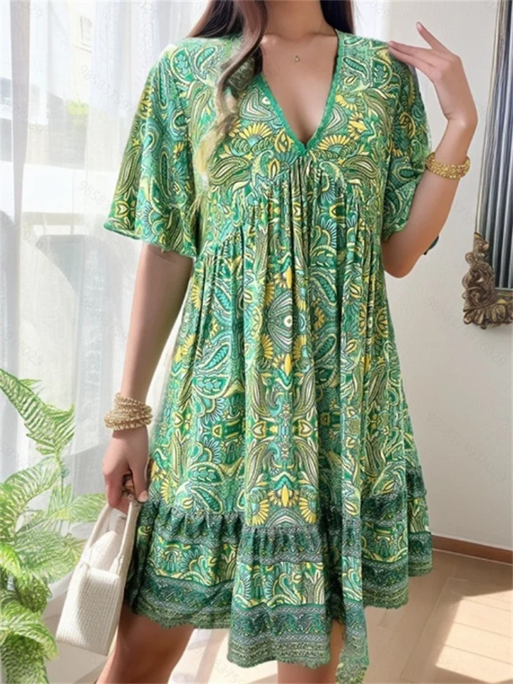 Women's Summer Vacation Casual Printed V-neck Dress