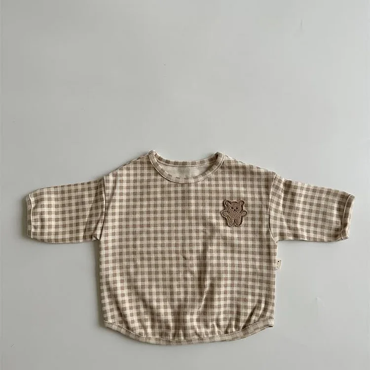Baby Toddler Plaid Dot Bear Casual Shirt