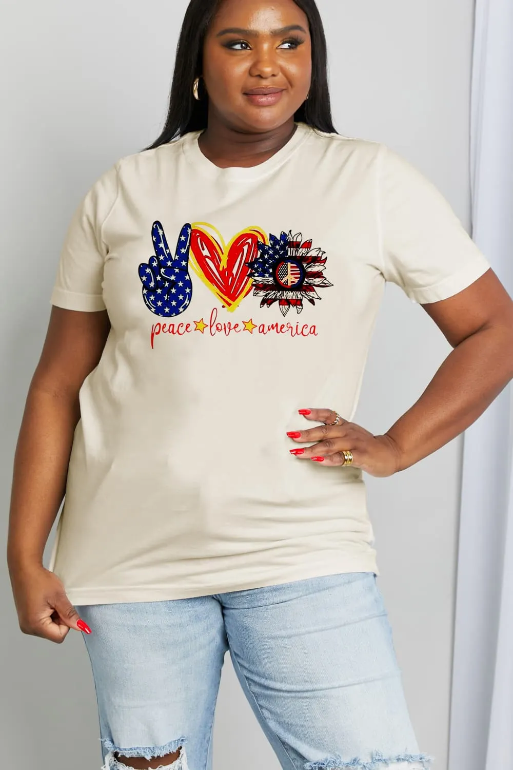 Simply Love Full Size PEACE LOVE AMERICA Graphic Cotton Tee