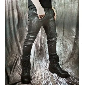 Pornhint Cyberpunk pants black leather look cotton dystopian post-apocalyptic trousers biker rocker LARP metal wear gothic fetish medieval