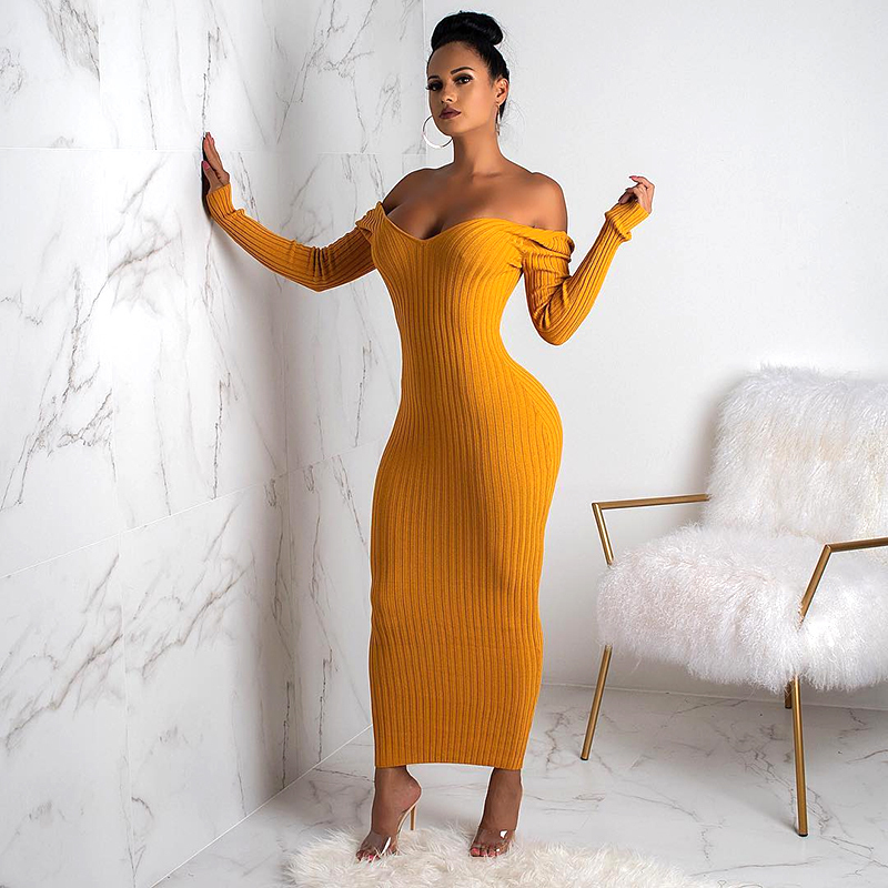 off the shoulder midi sweater dress