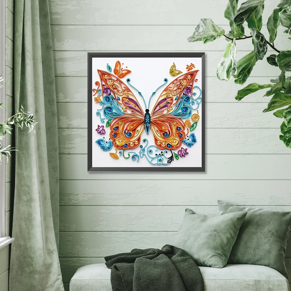 Diamond Painting - Partial Special Shaped Drill - Flower Butterfly(Canvas|30*30cm)