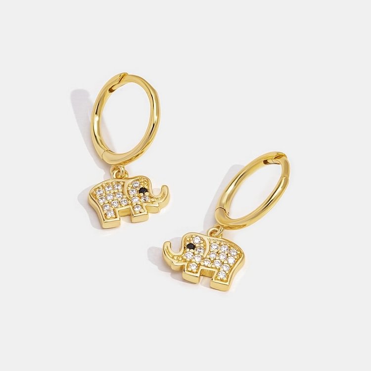 Gold Elephant Drop Earrings