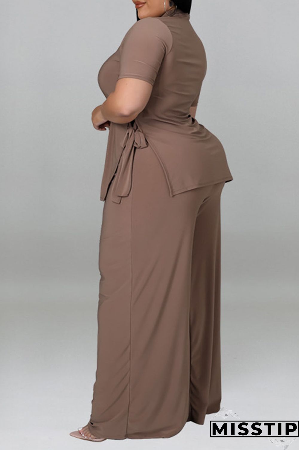 Purple Casual Solid Patchwork O Neck Plus Size Two Pieces