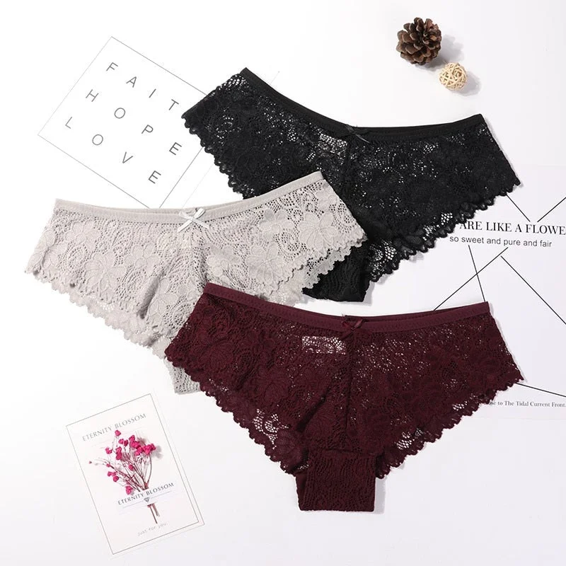 3 Pcs Panties For Woman Underwear Sexy Lace Breathable Female Panty Transparent Briefs Sexy Underwear Women High Quality 2020