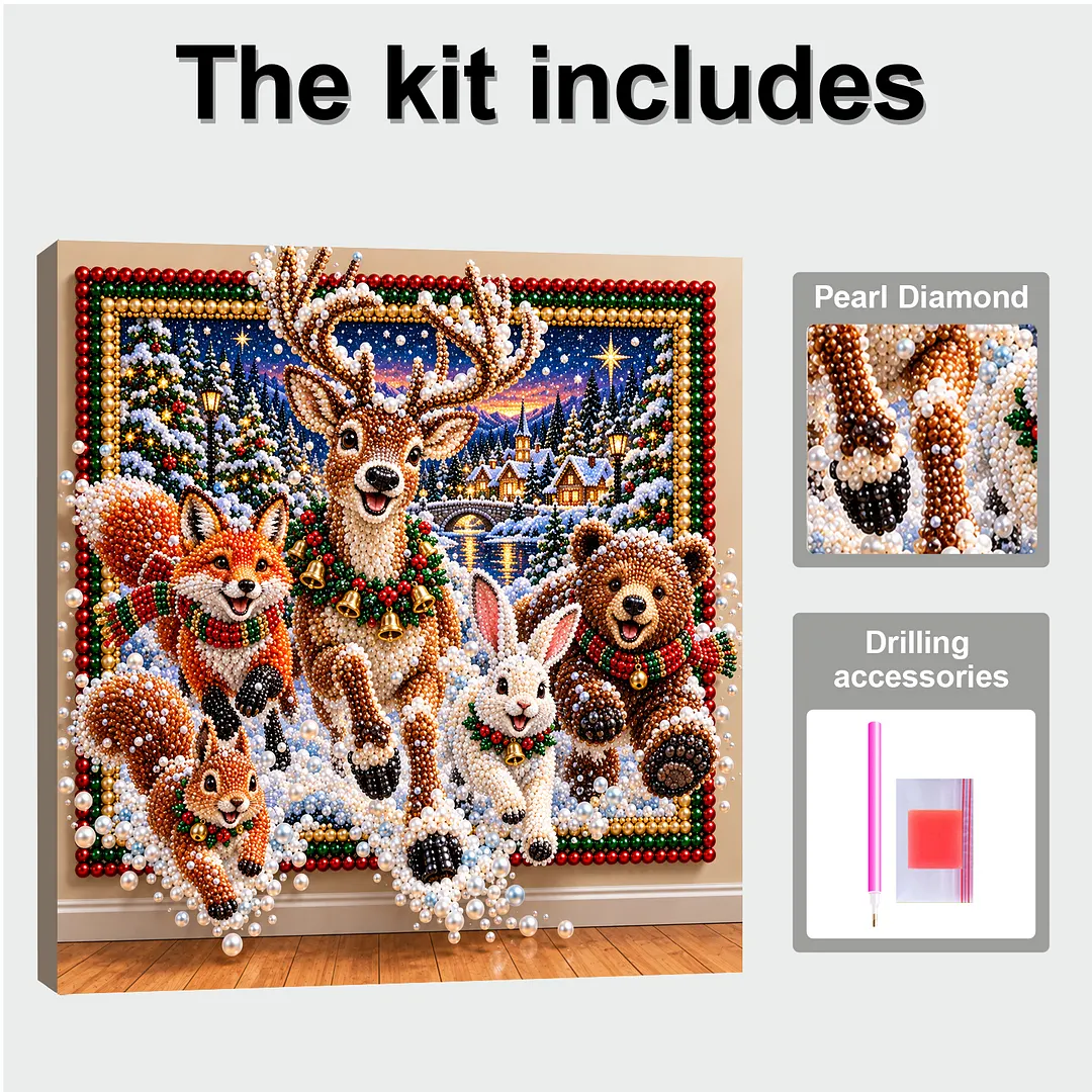 Framed Pearl Painting Kit Sparkling Forest Animals 11.81x11.81in