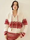 ANGEL Autumn Winter Thick Women's Cashmere Hooded Pullover Mid-long Sweater 100% Cashmere Knitwear Casual Loose Jacquard Hoodie