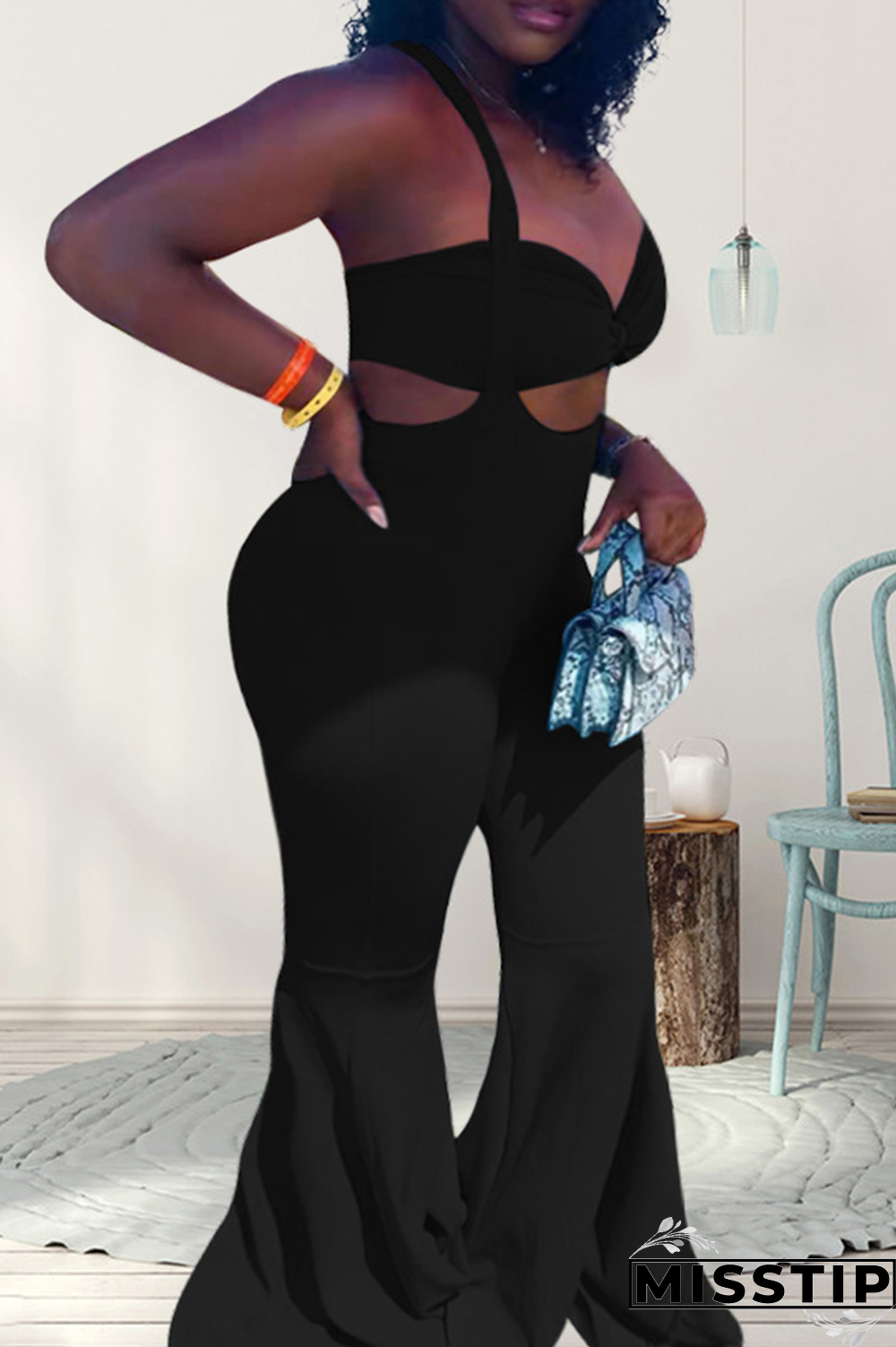 Fluorescent Green Fashion Solid Hollowed Out Spaghetti Strap Sleeveless Two Pieces