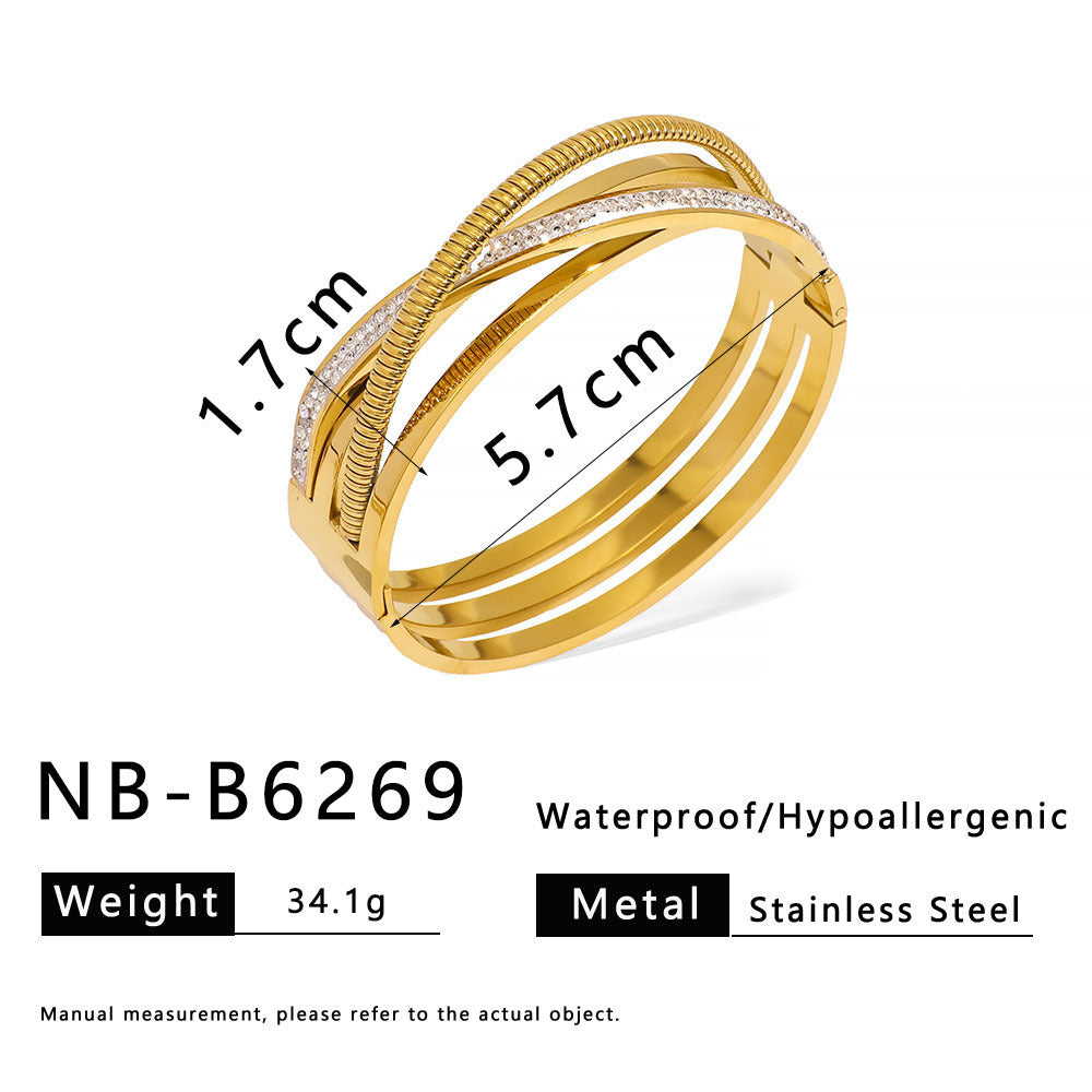 Retro Stainless Steel Bracelet Ins Style Geometric Line Hollow Diamond Bracelet 18K Gold Plated Bracelet