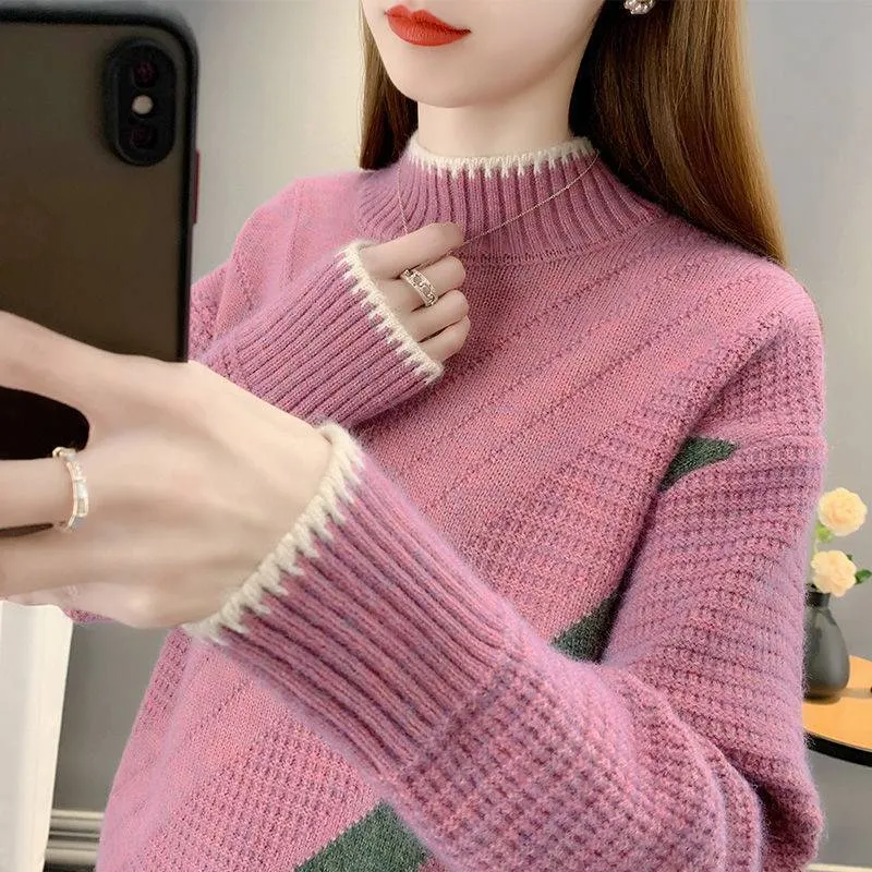 Churchf Churchf Autumn And Winter New Half Turtleneck Sweater Female Cover Thick Warm And Loose Outside Wear Matching Color Inside The Base Shirt Female
