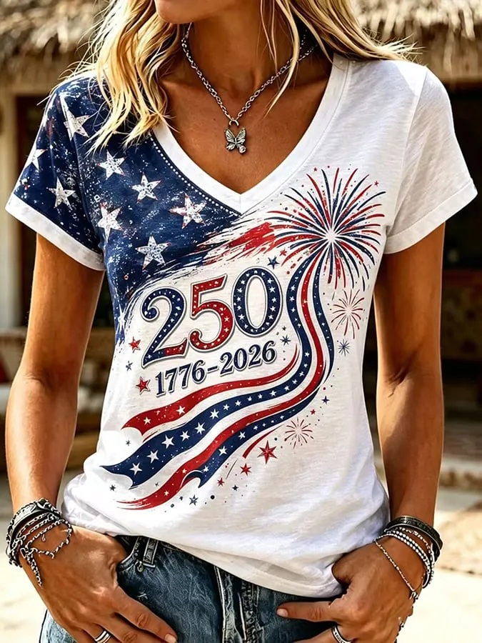 Women's 250th Anniversary V-Neck Printed T-Shirt 