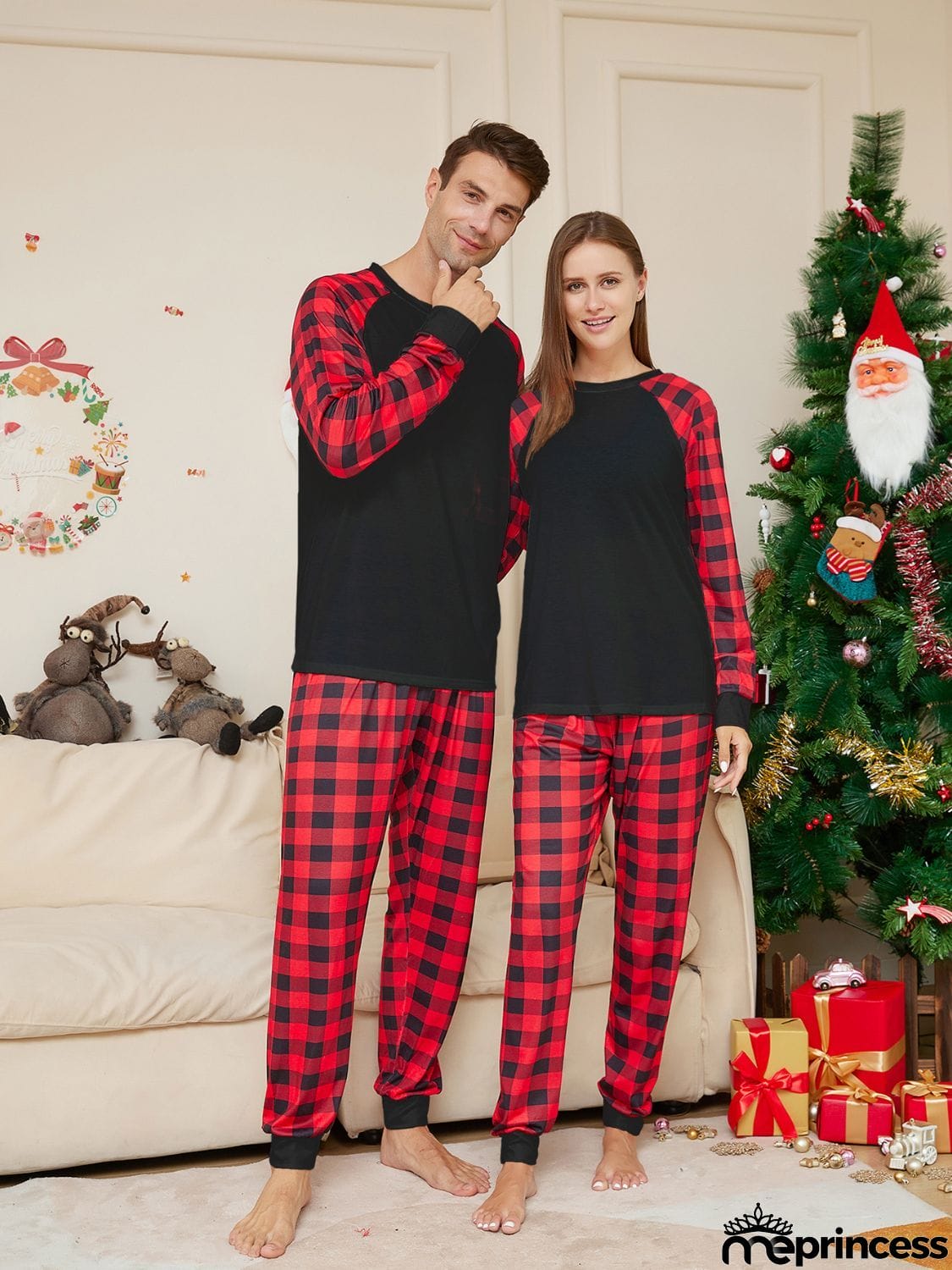 Full Size Raglan Sleeve Top and Plaid Pants Set