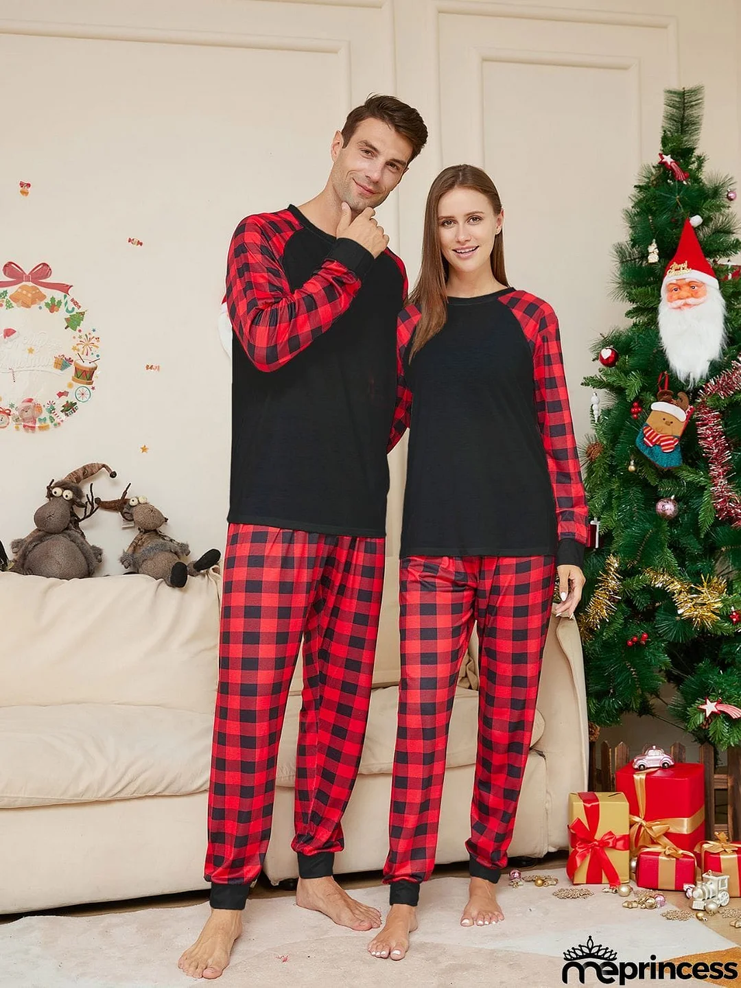 Full Size Raglan Sleeve Top and Plaid Pants Set