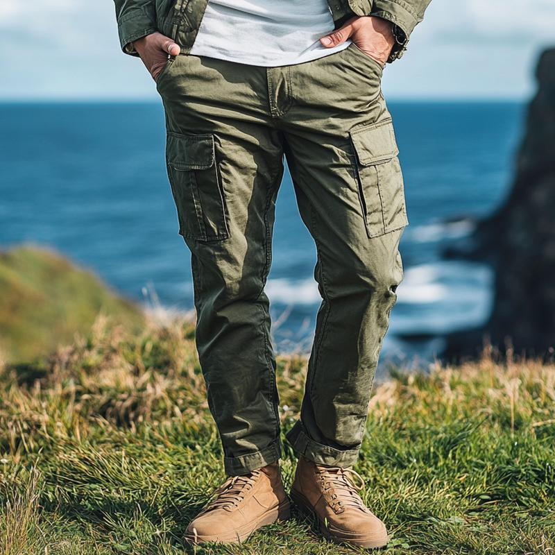 Men's Solid Color Multi-Pocket Cargo Pants