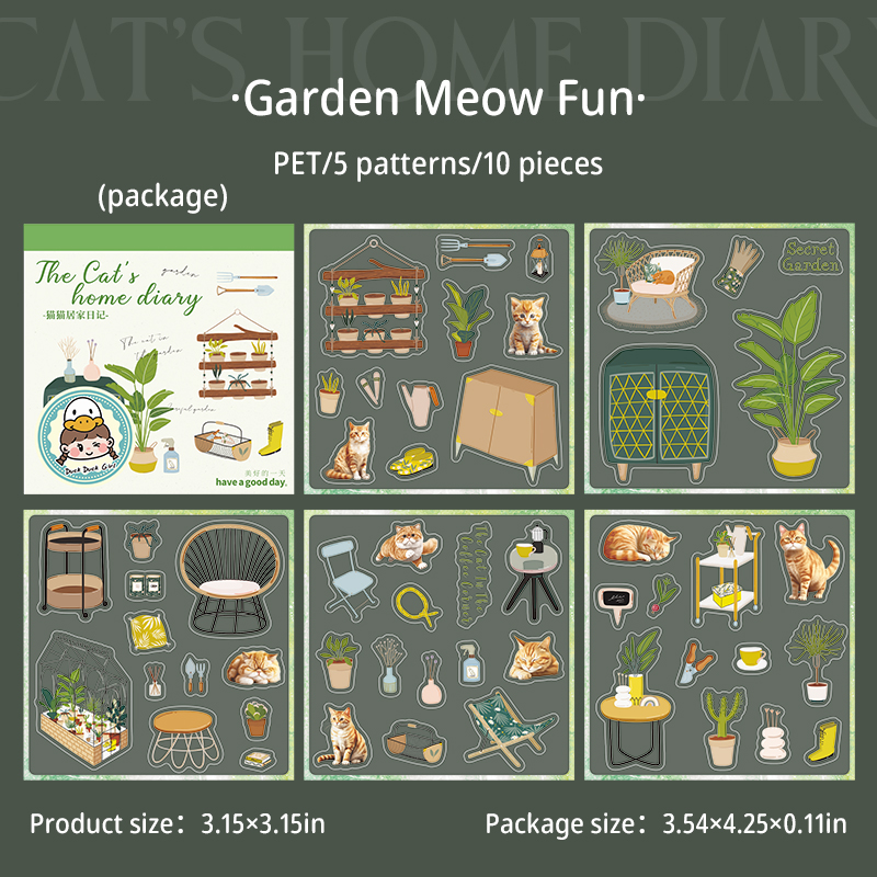 PET Sticker Book - Cat's Home Diary Series Cute  Plant Landscape 