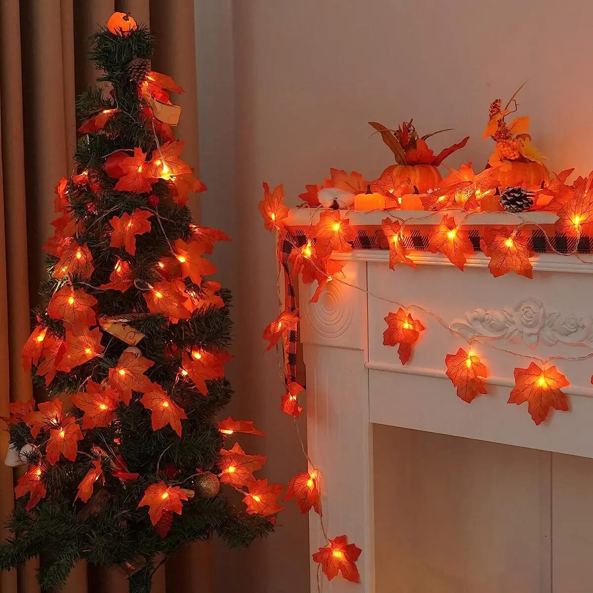 Tegooe Battery Powered Maple Leaf LED String Lights - Fall Holiday Decor
