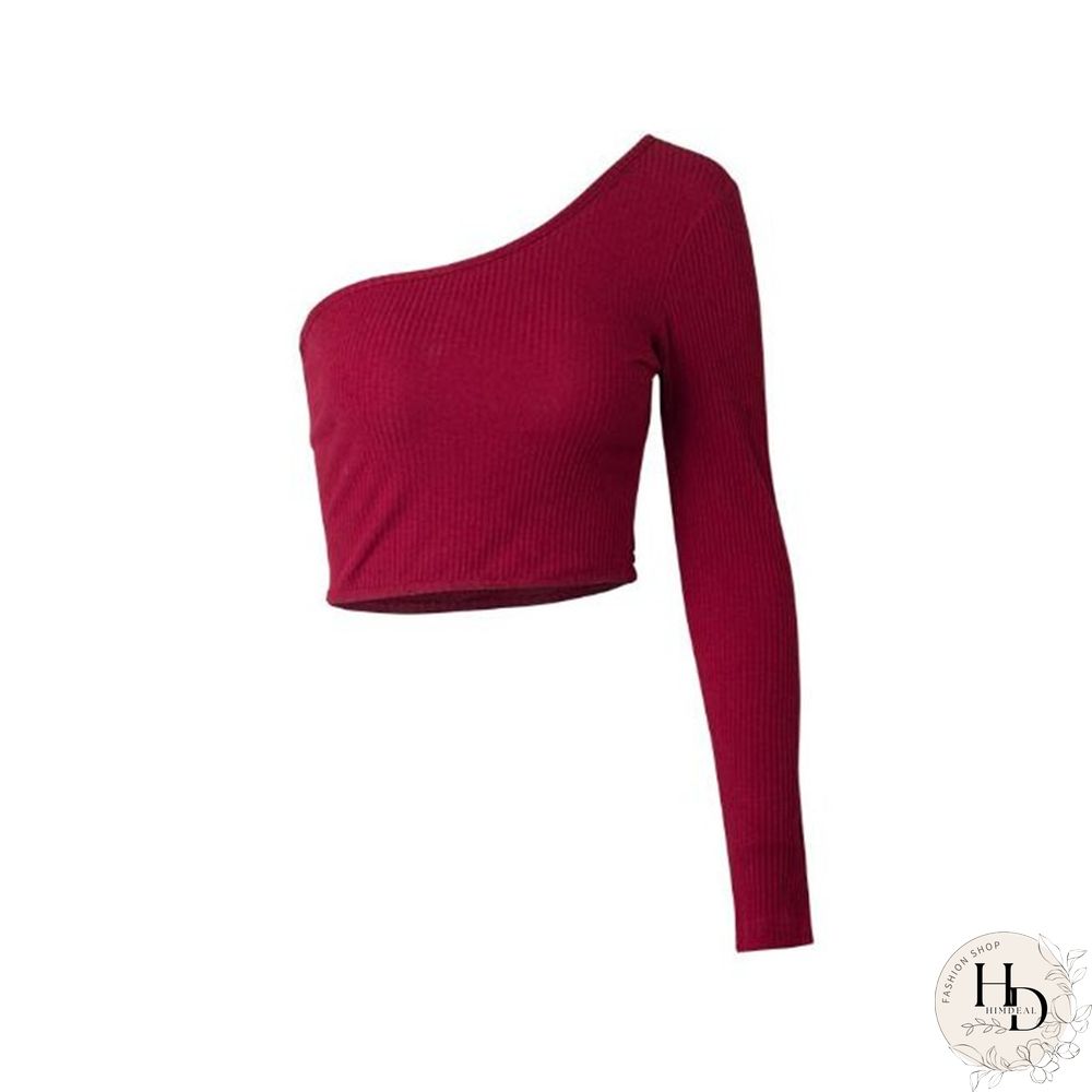 One Shoulder Long Sleeve Camisole Top Femal Knitted Crop Women Tops Streetwear Elastic