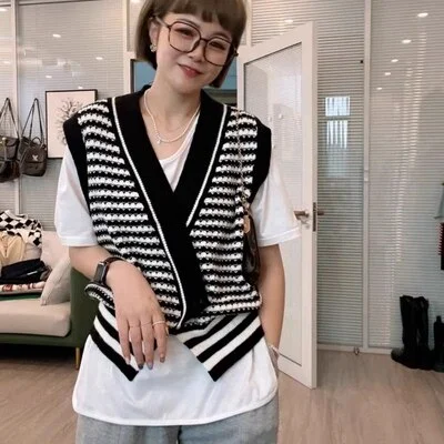 7 row 2), 21129 (2 room not make web celebrity figure crossover v-neck stripe knitted vest [1017] 28