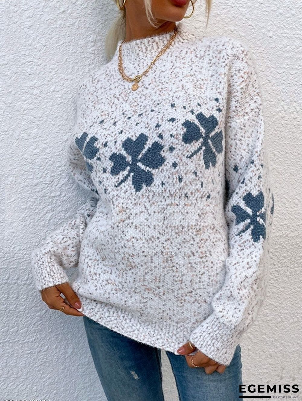 Casual Half Turtleneck Snowflake Pullover | EGEMISS