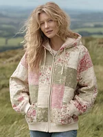Women's Vintage Floral Patchwork Cozy Warm Zipper Hoodie