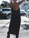 Casual Solid Color Backless Halterneck Maxi Dress