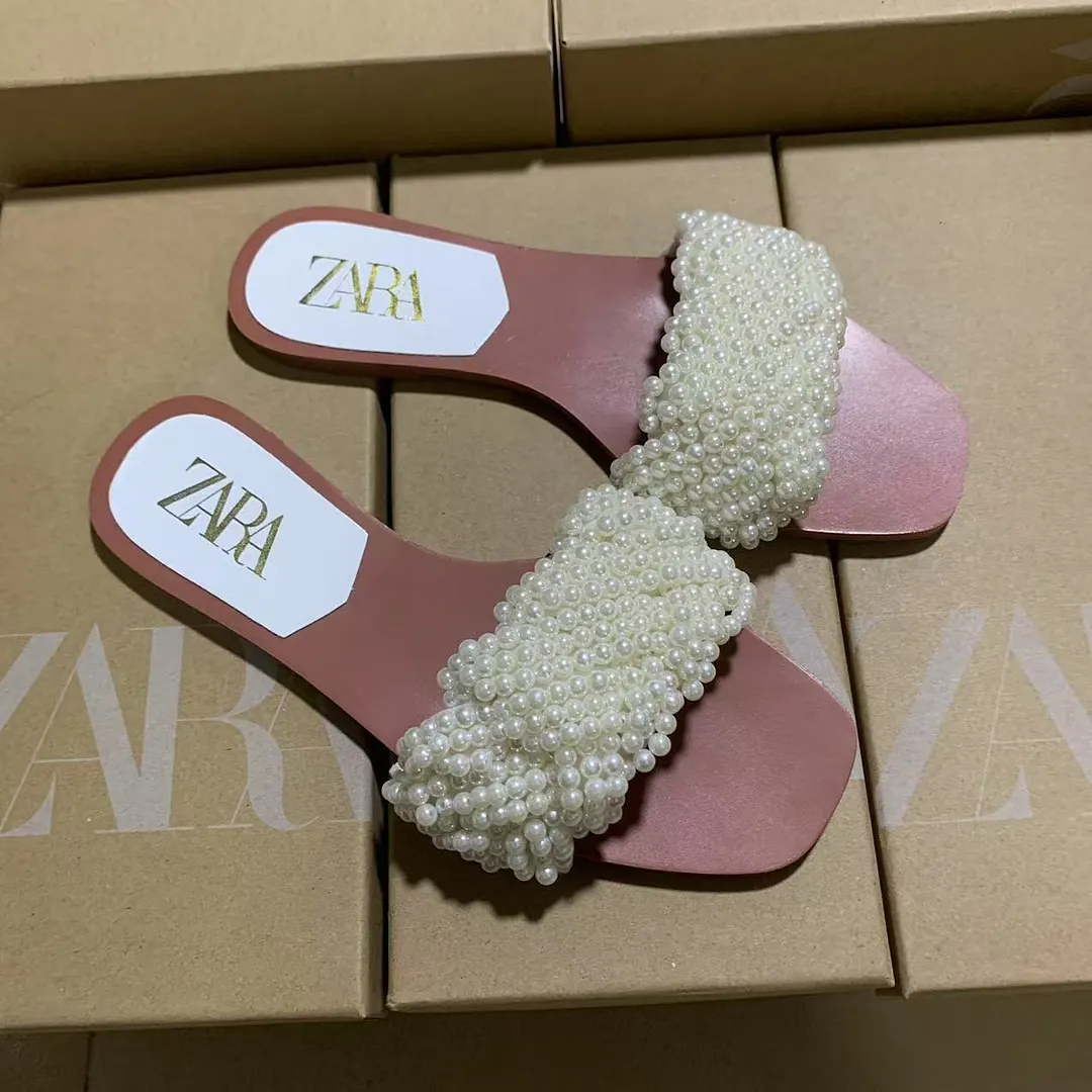 Breakj Breakj Flat Shoes Spring New Fashion Splip Slippers Pearl With Color Fe Temperament Single Shoes Women