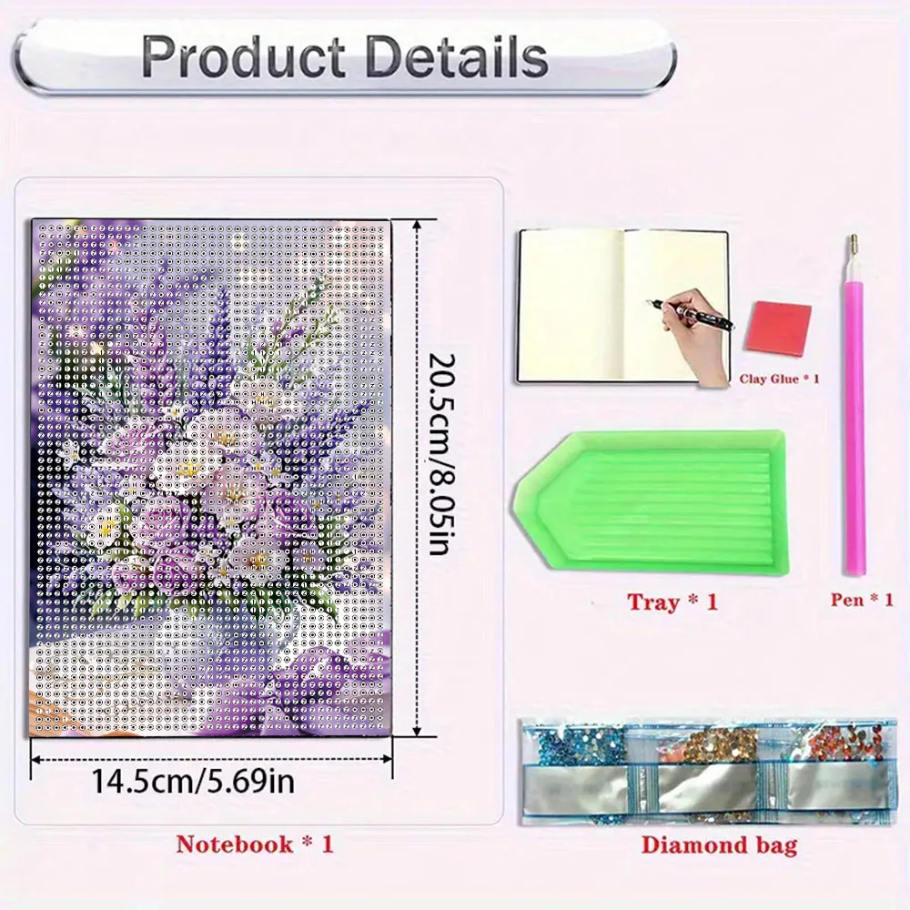 5D DIY Flower Diamond Art Painting Notebook Kit Crystal Notepad Sketchbook Gifts