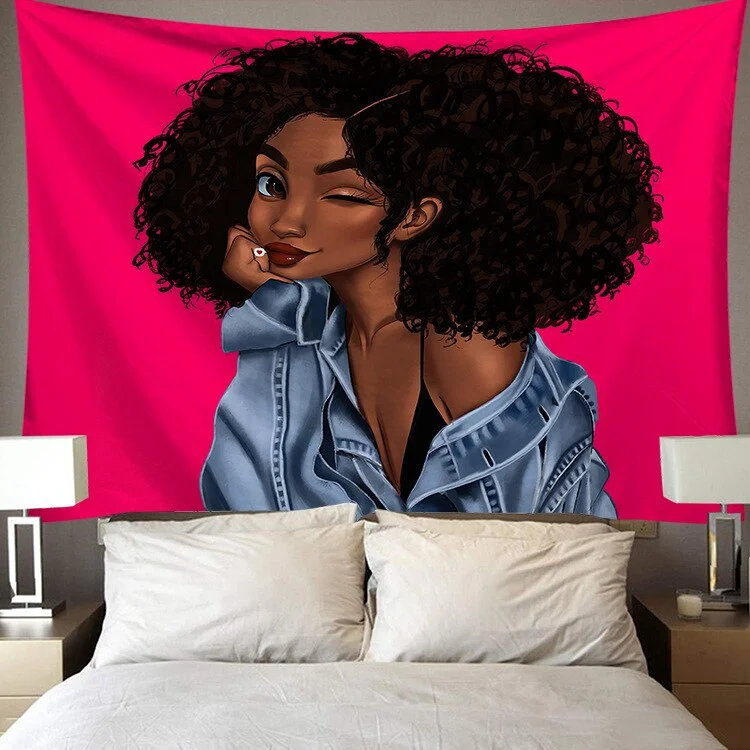 Black Art Tapestry Afro African American Woman Couple Red Wine Love Meditation Hippie Hip Hop Girl Wall Hanging Cloth Tapestries