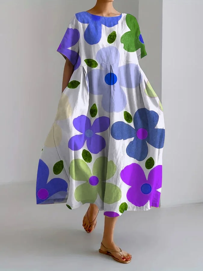 Women's Retro Botanical Floral Design Printed Casual Loose Dress socialshop