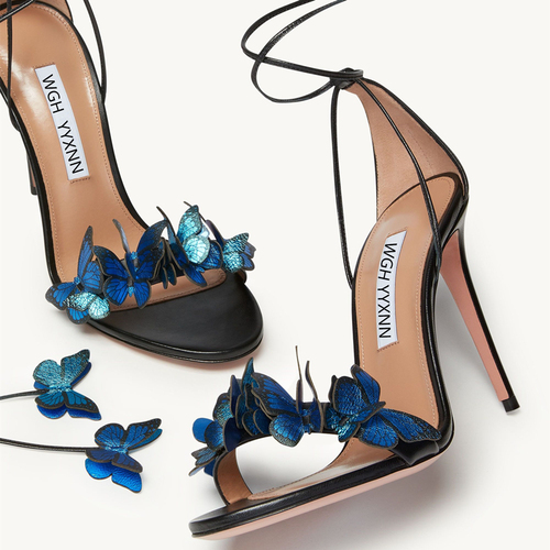 Bowtie High Heels Thin Heel Strap Leather Flower Hollow Out One Line Strap Sandals For Women