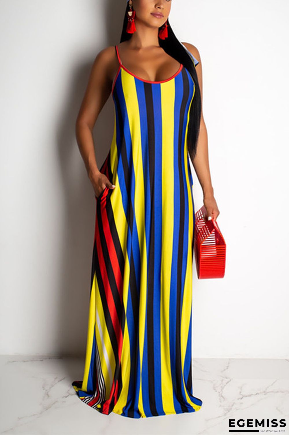 Yellow Fashion Sexy Striped Printing Loose Dress | EGEMISS