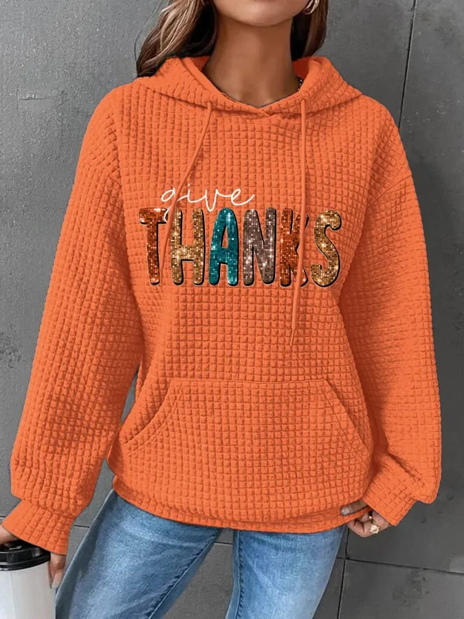 Women'S Casual Give Thanks Printed Long Sleeve Sweatshirt 