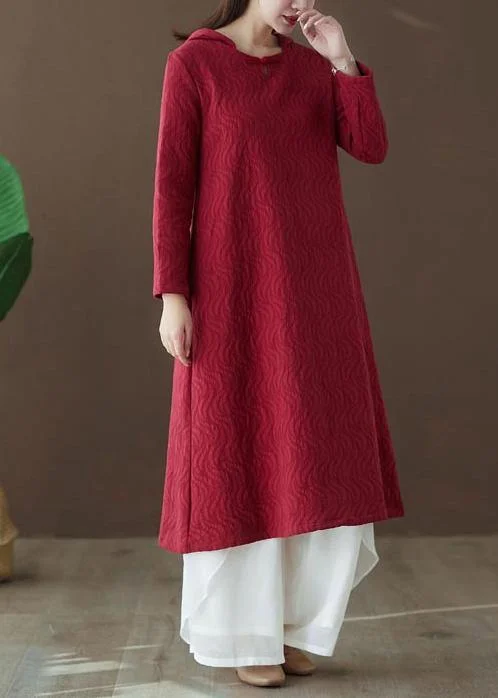 Modern Hooded Clothes Sewing Burgundy Striped A Line Dress