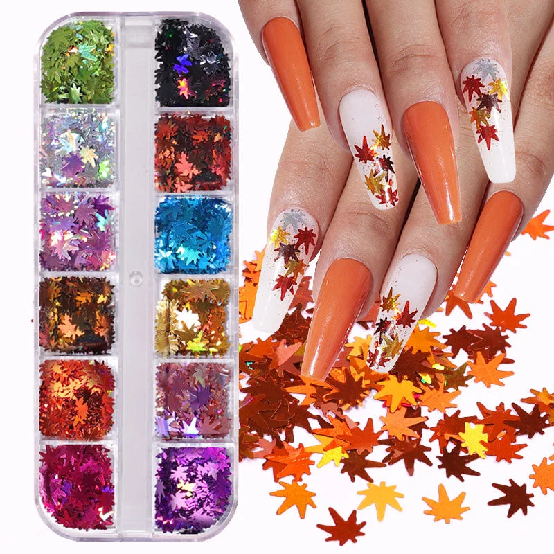 12 Grids Spangles Nail Sequins Aurora AB Nail Flakes Stunning Pailliette Heart Butterfly Spring Sticker Nart Tips Decoration-Nail Inspo