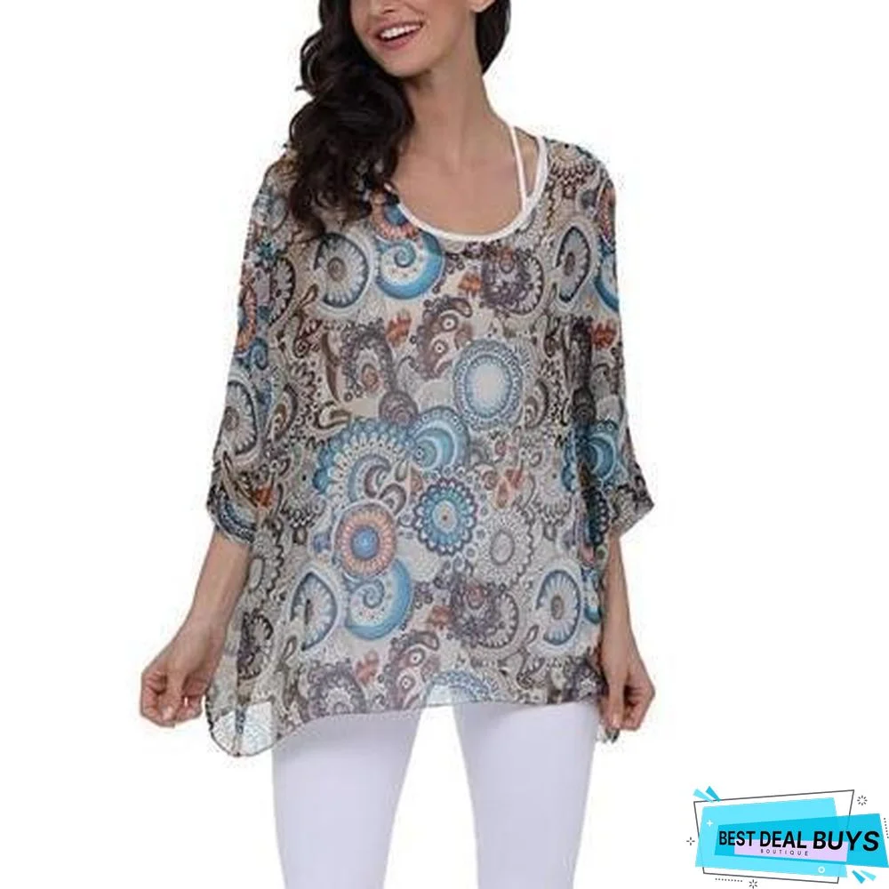 Plus Size Women Chiffon Blouse Shirt Batwing Sleeve Tops Blouses