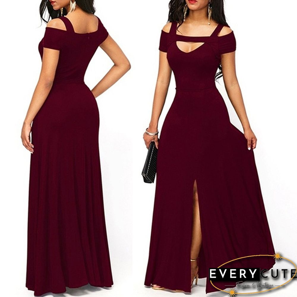Womens Cold Shoulder V Neck Bodycon Prom Evening Club Maxi Long Dresses(3 Colors,S - 5XL)