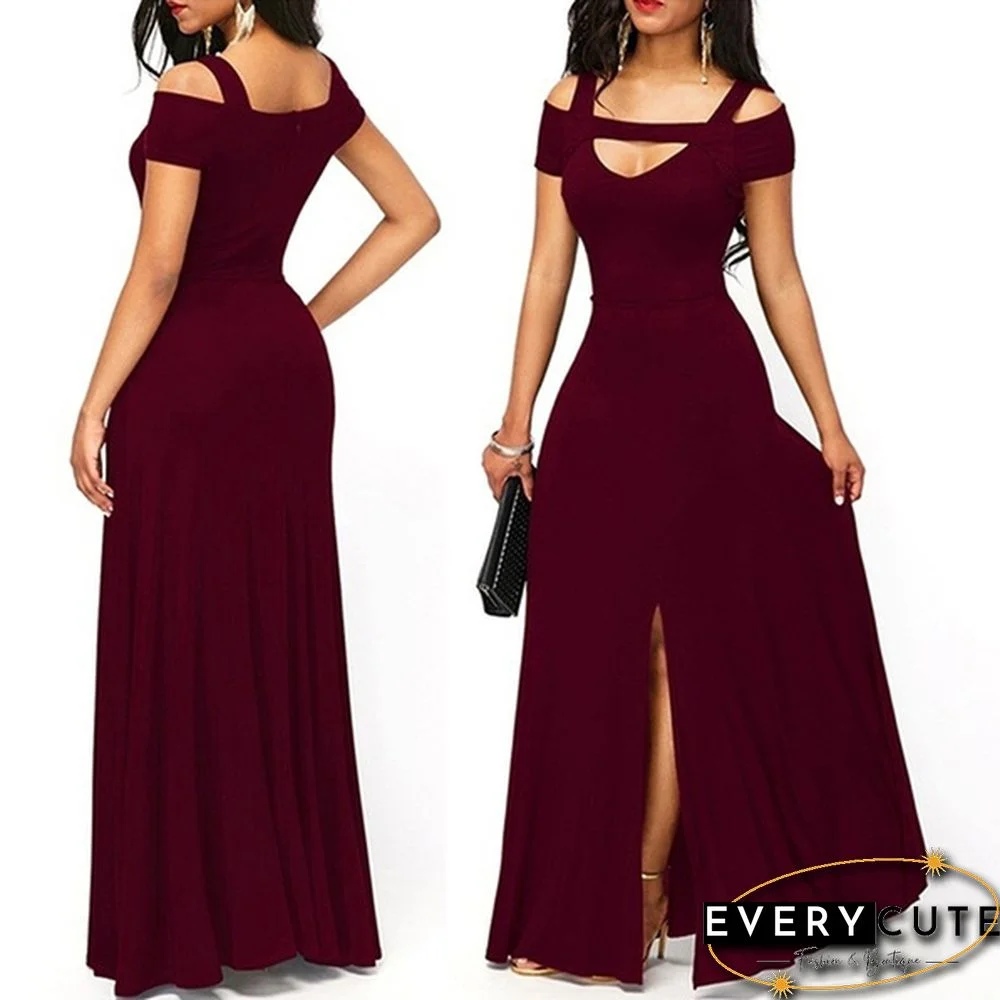 Womens Cold Shoulder V Neck Bodycon Prom Evening Club Maxi Long Dresses(3 Colors,S - 5XL)