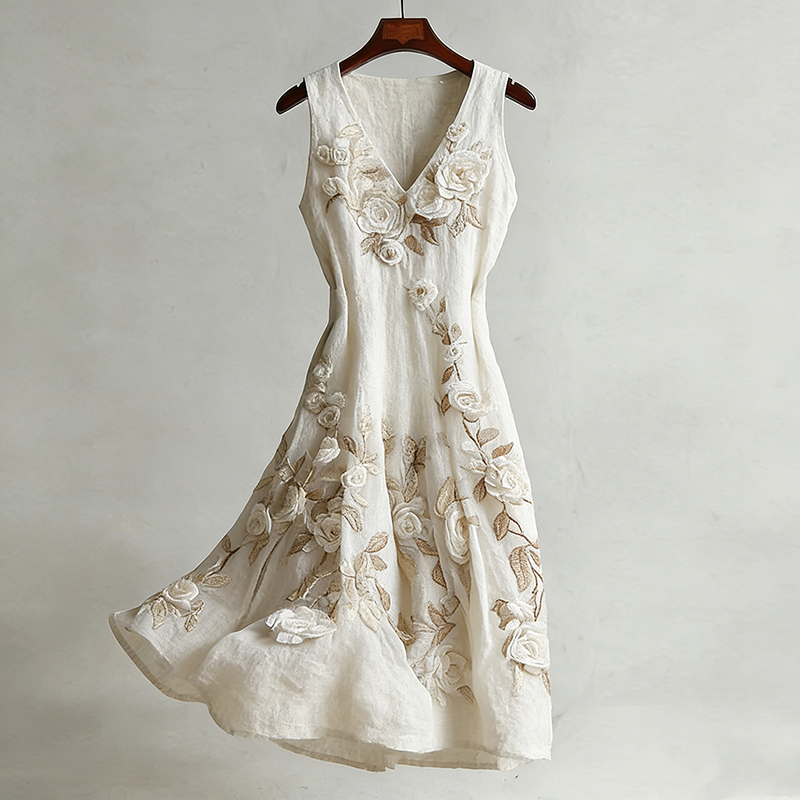 Women's Retro Bohemian Rose Floral Pattern Casual Sleeveless Dress wearshes