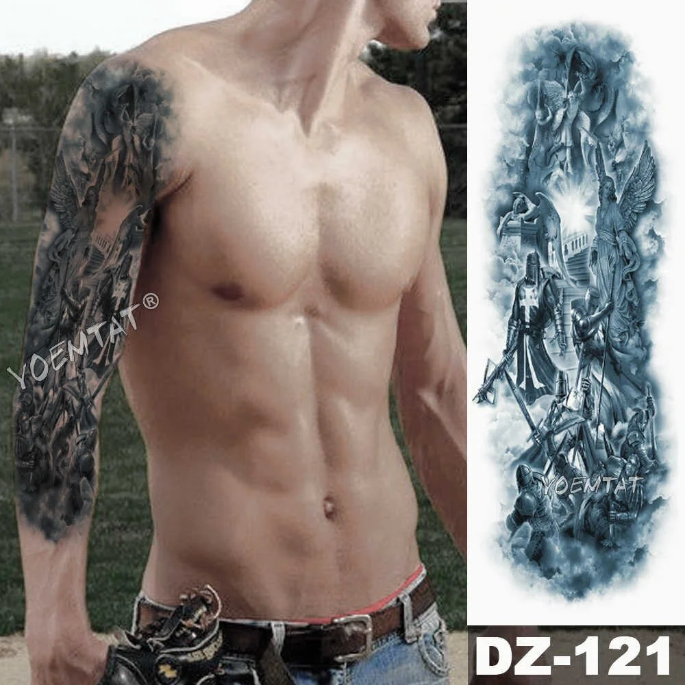 Sdrawing Arm Sleeve Tattoo Lion Crown King Rose Waterproof Temporary Tattoo Sticker Wild Wolf Tiger Men Full Skull Totem Tattoo
