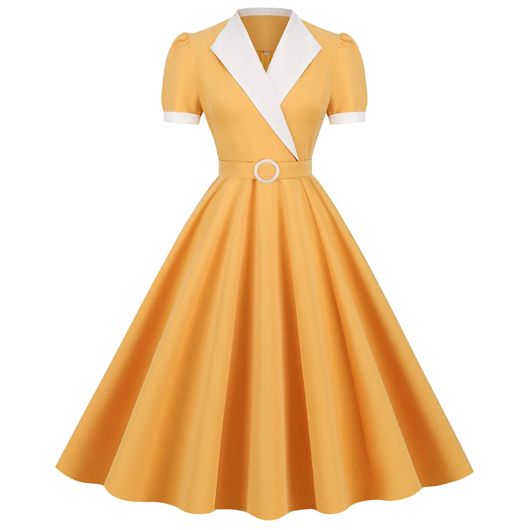Hepburn style retro lapel dress
