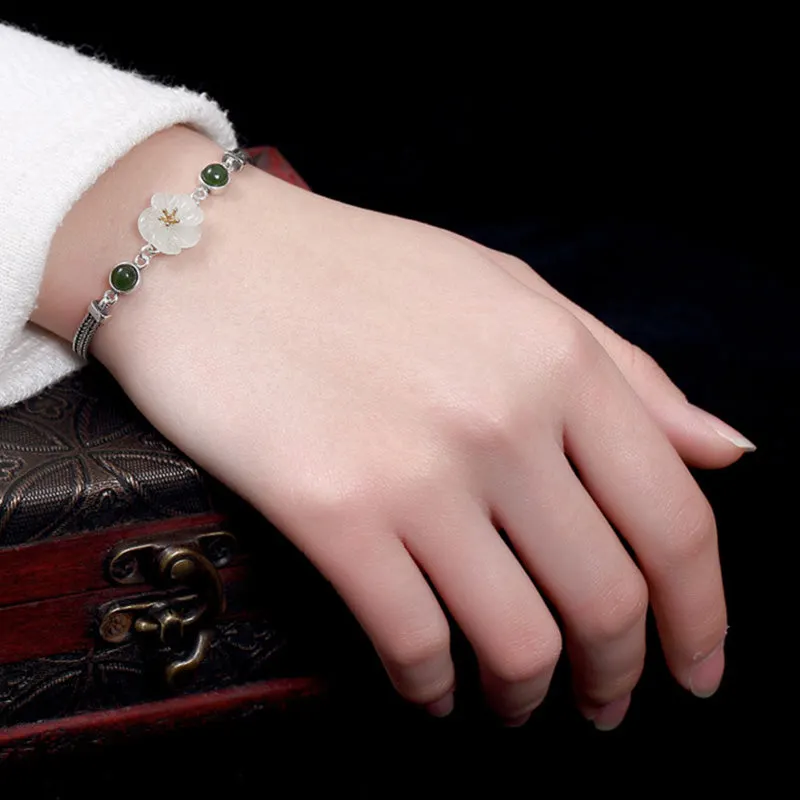 White Jade Plum Flower Happiness Bracelet