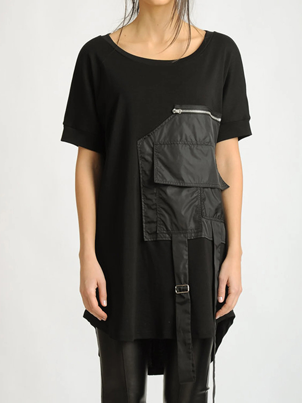 Oversize Loose Front Pocket Short Sleeve Top