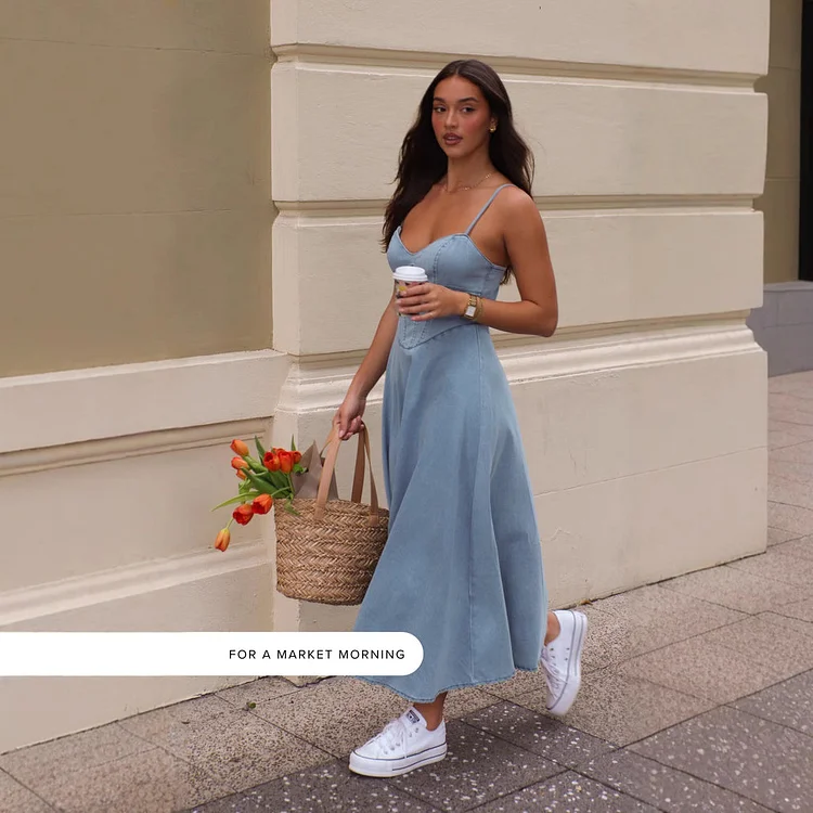 V-neck Strap Distressed Sexy Wind Elastic Denim Dress