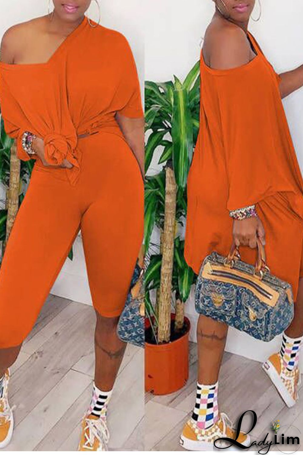 Grey Casual Solid Split Joint V Neck Short Sleeve Two Pieces