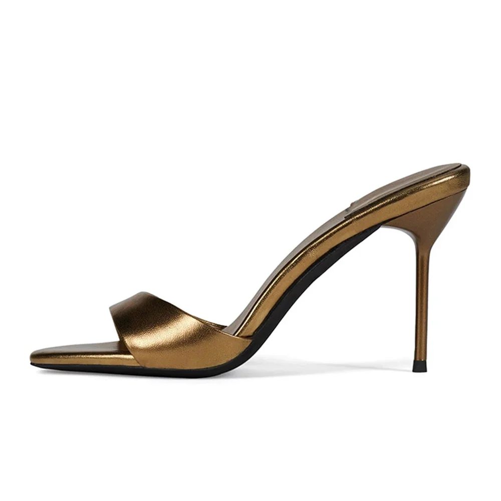 Stylish Metallic Open Round Toe Comfortable Mule Heels in Gold